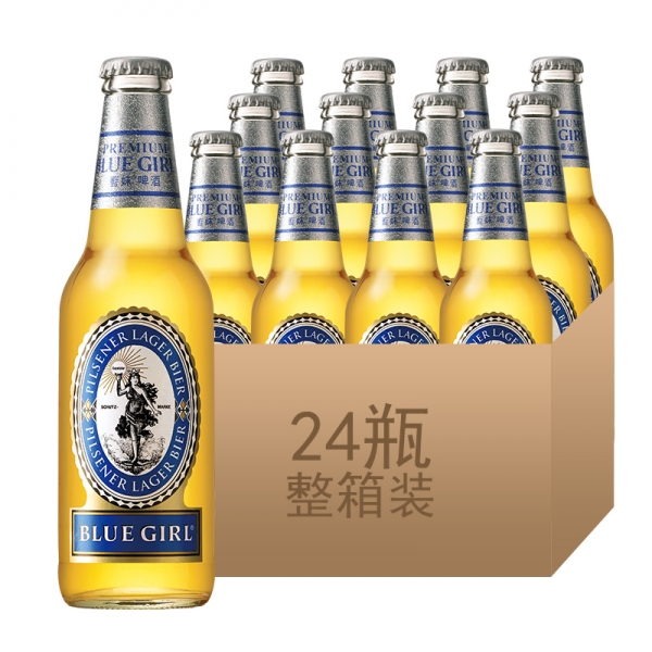 韩国原装进口BLUEGIRL蓝妹原浆黄啤酒 330ml整箱,24瓶装